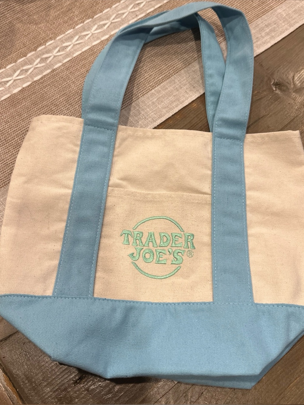 Trader Joe's Mini Pastel Canvas Tote Bag Blue Limited Edition Summer Easter